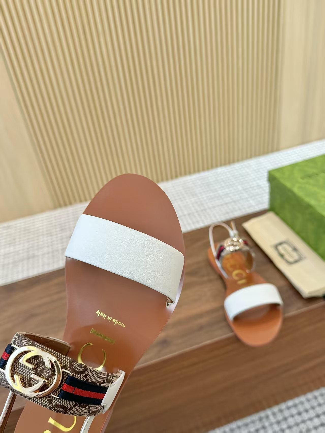 GG Interlocking Sandal White Brown Canvas & Leather 864290