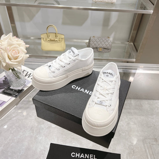 CC Sneaker White Fabric And Lambskin