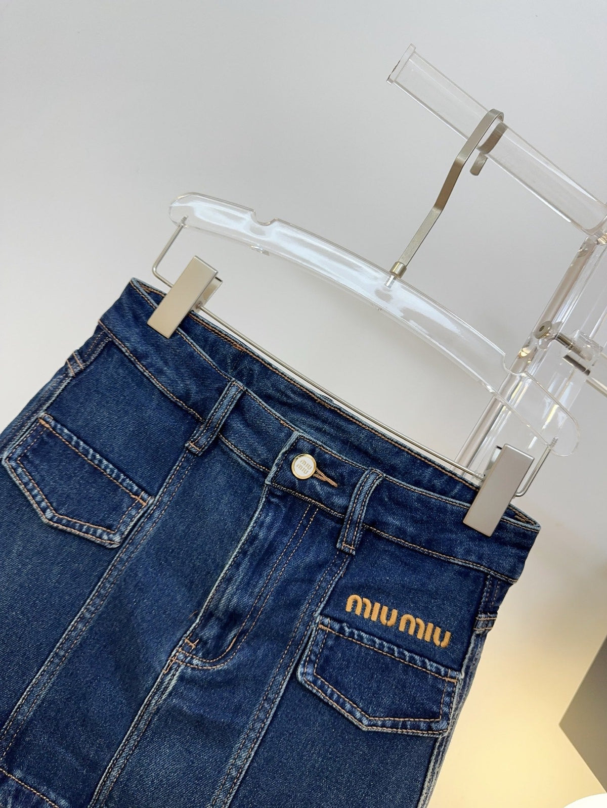Miu Miu 26s Jeans Skirt-Overlay Wide-Leg Blue Denim 429844