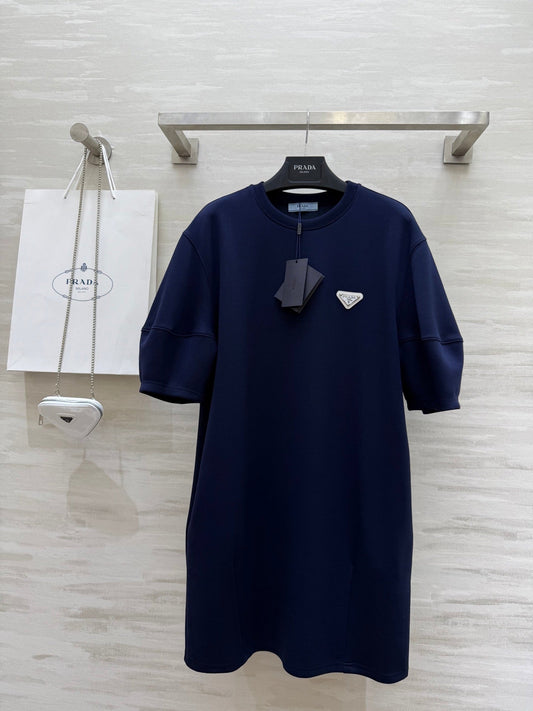 Prada 25 Triangle Logo Casual Dress Blue Cotton