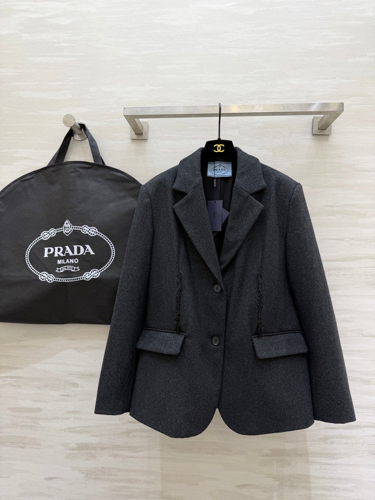 Prada 26s Blazer Dark Grey Wool Blend Fabric 855443