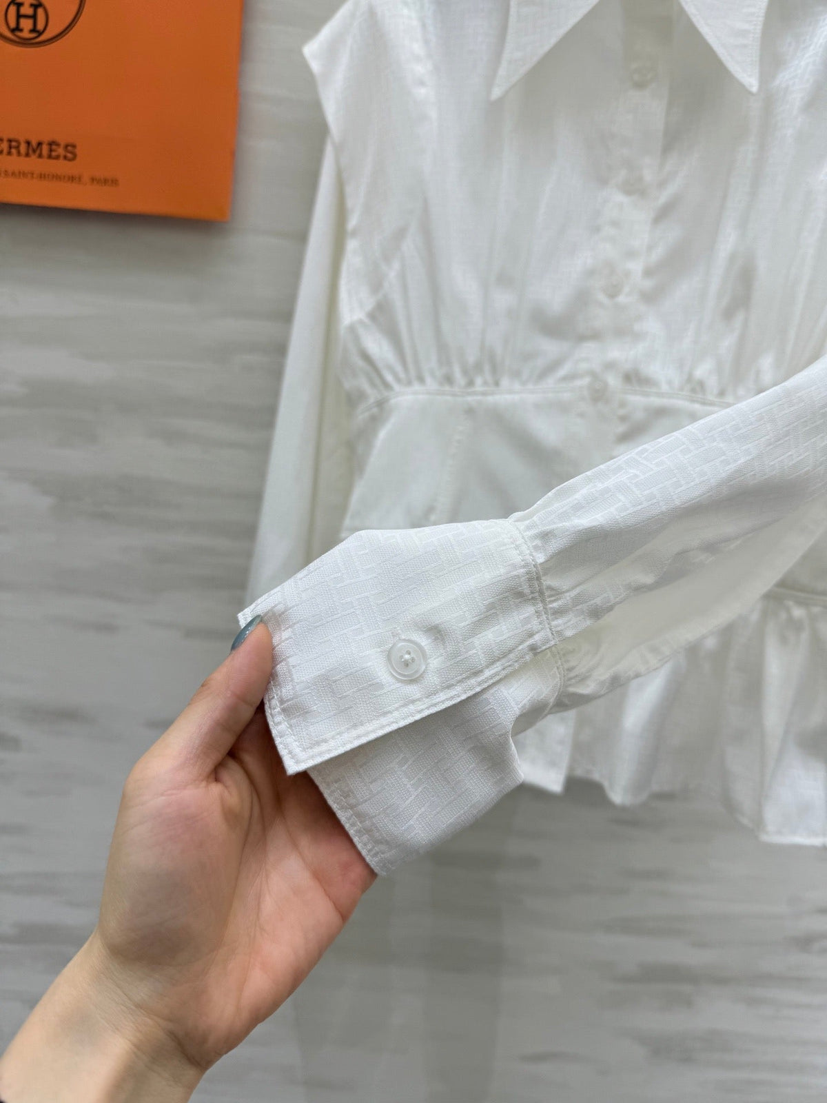 HM Jacquard Shirt with Slim Fit White Silk Cotton 346524