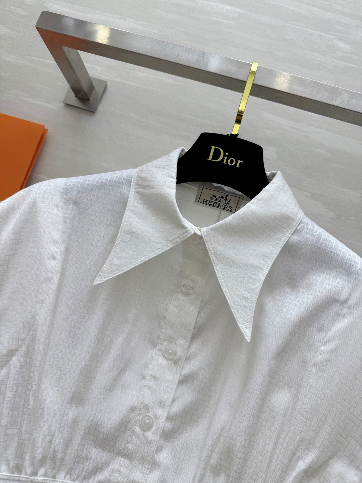 HM Jacquard Shirt with Slim Fit White Silk Cotton 346524