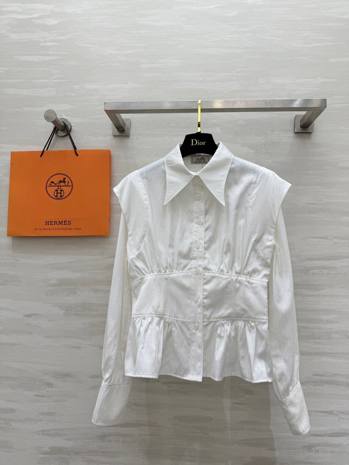 HM Jacquard Shirt with Slim Fit White Silk Cotton 346524