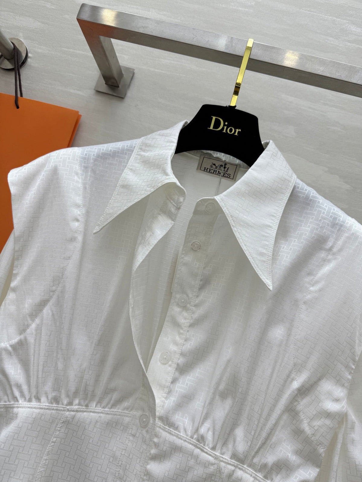 HM Jacquard Shirt with Slim Fit White Silk Cotton 346524