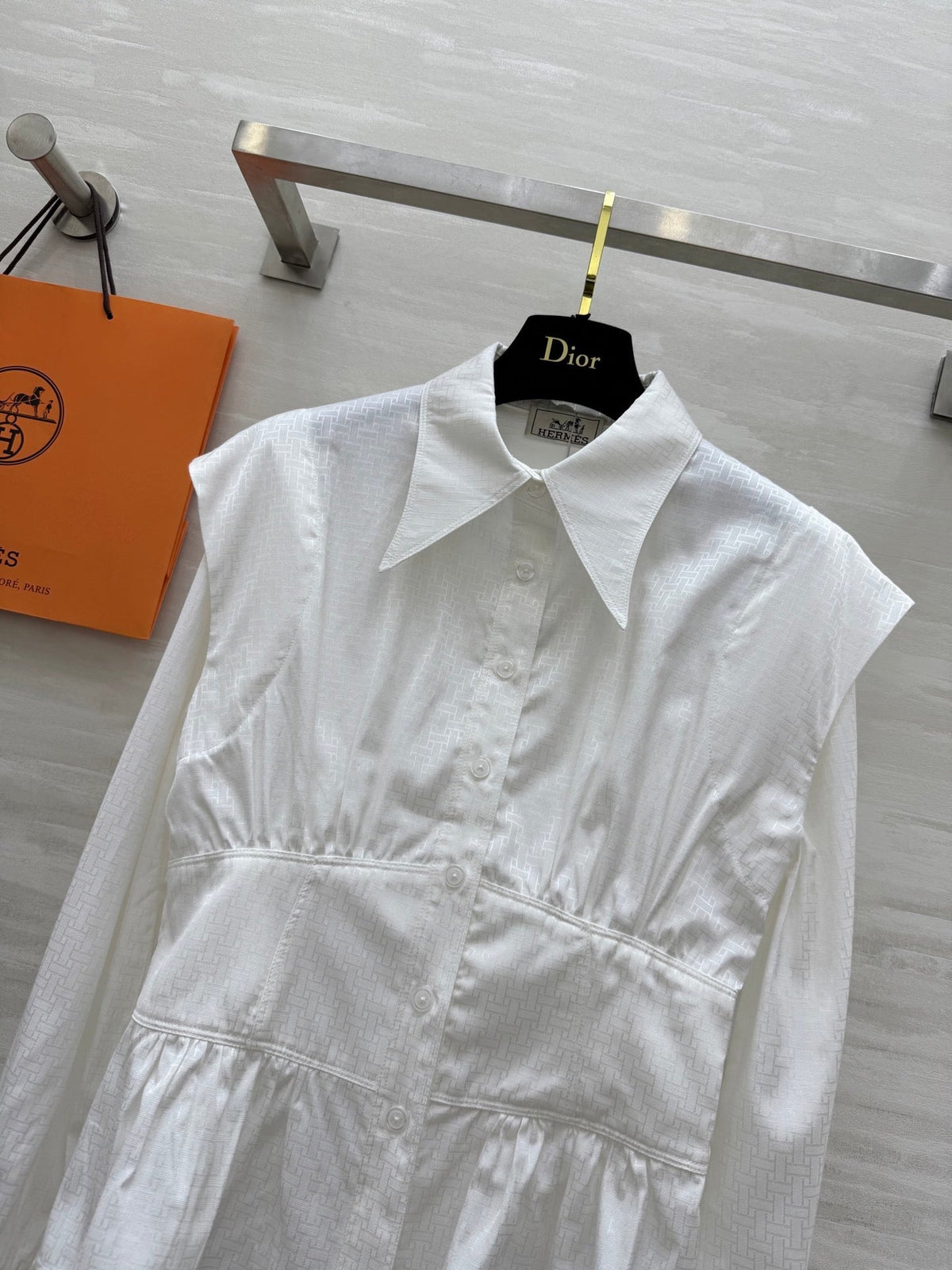 HM Jacquard Shirt with Slim Fit White Silk Cotton 346524