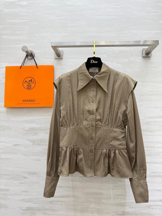 HM Jacquard Shirt with Slim Fit Taupe Silk Cotton 346526