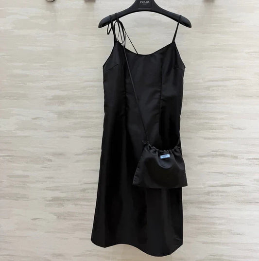 Prada 2026 Slip Dress Black Satin 358324