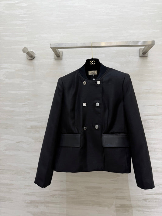 HM 26s Short Pea Coat Black Cashmere Leather 363607