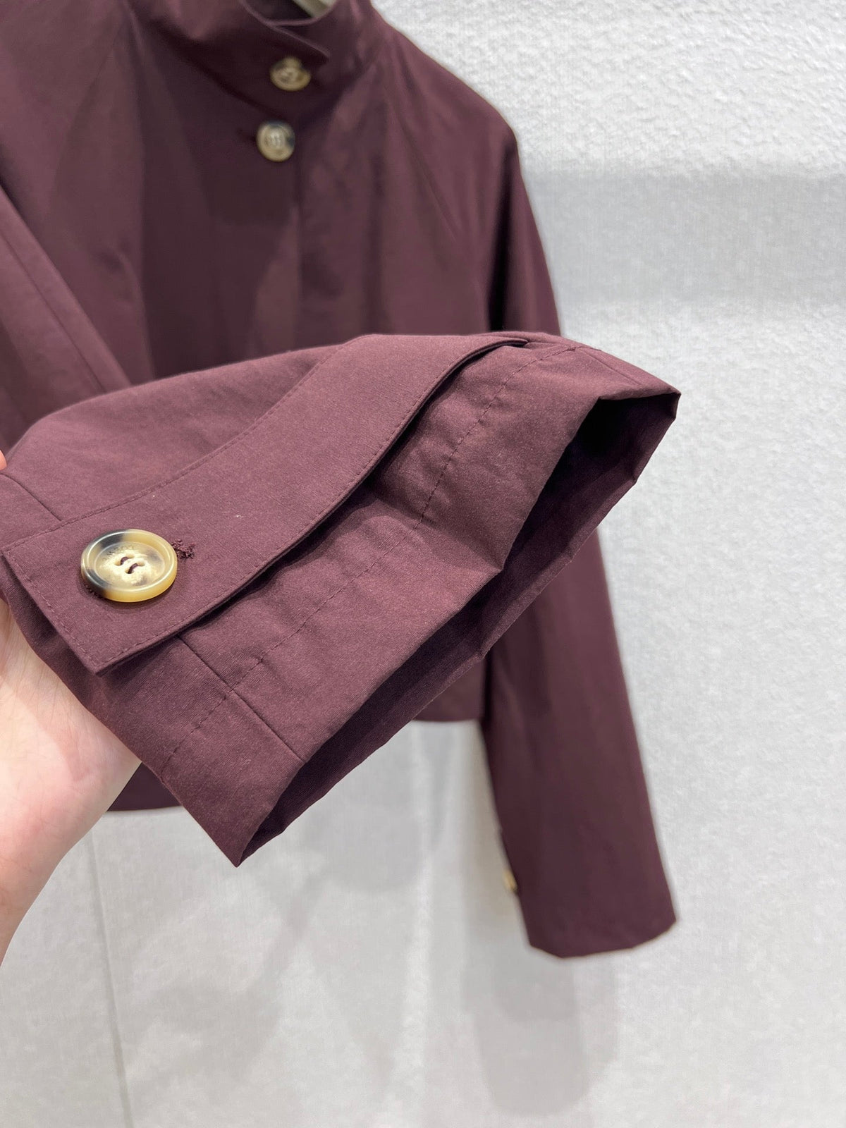 Loewe 25 Stand Collar Short Trench Coat Burgundy Red Cotton Nylon 224272