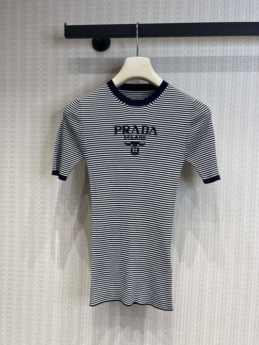 Prada 26s Crew-Neck Sweater Black White Mulberry Silk