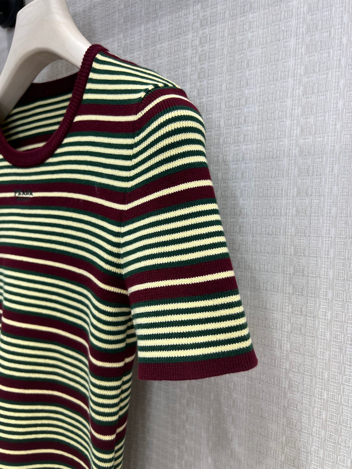 Prada Short-Sleeved Striped Sweater Green Brown Cotton