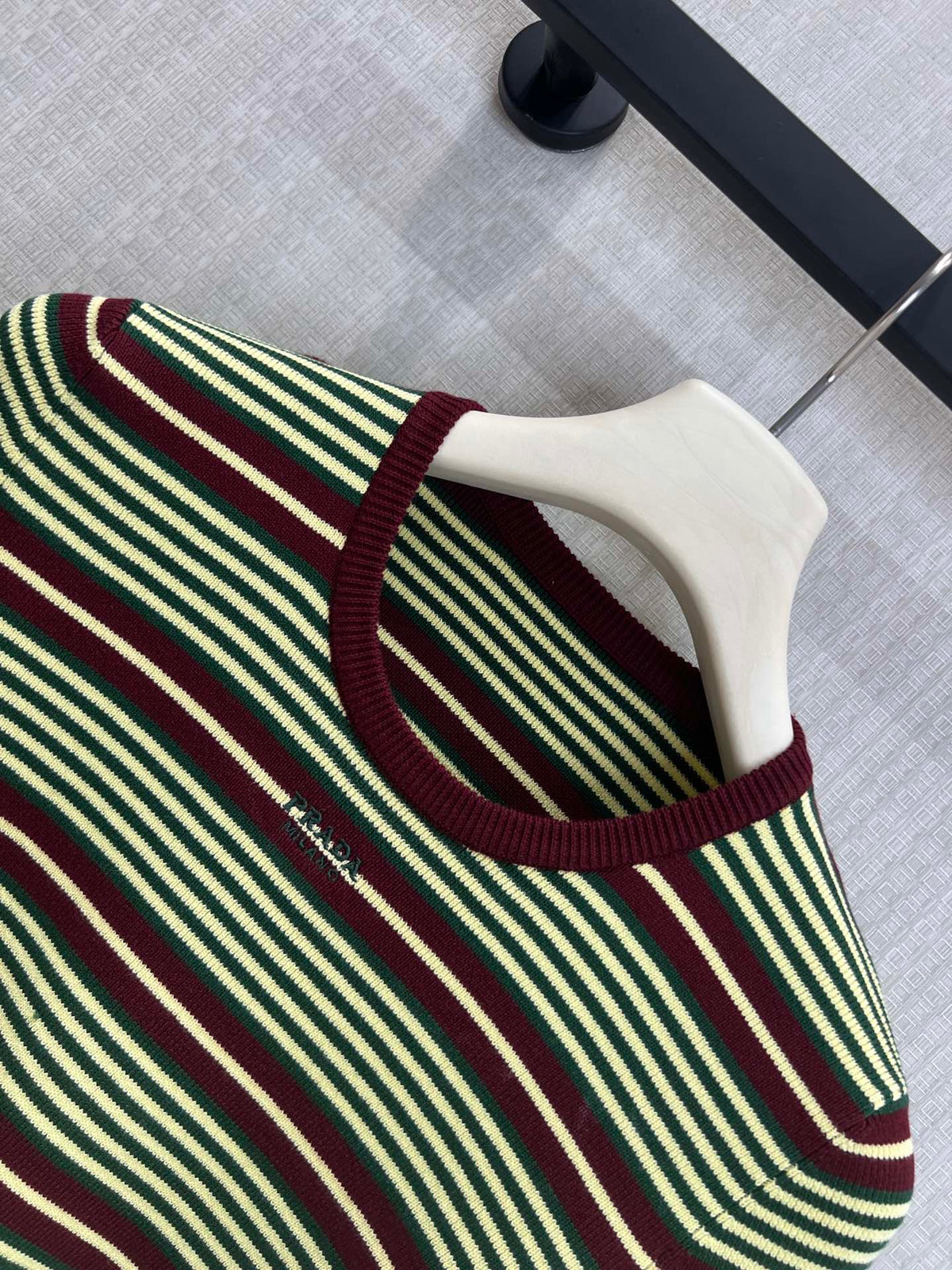 Prada Short-Sleeved Striped Sweater Green Brown Cotton
