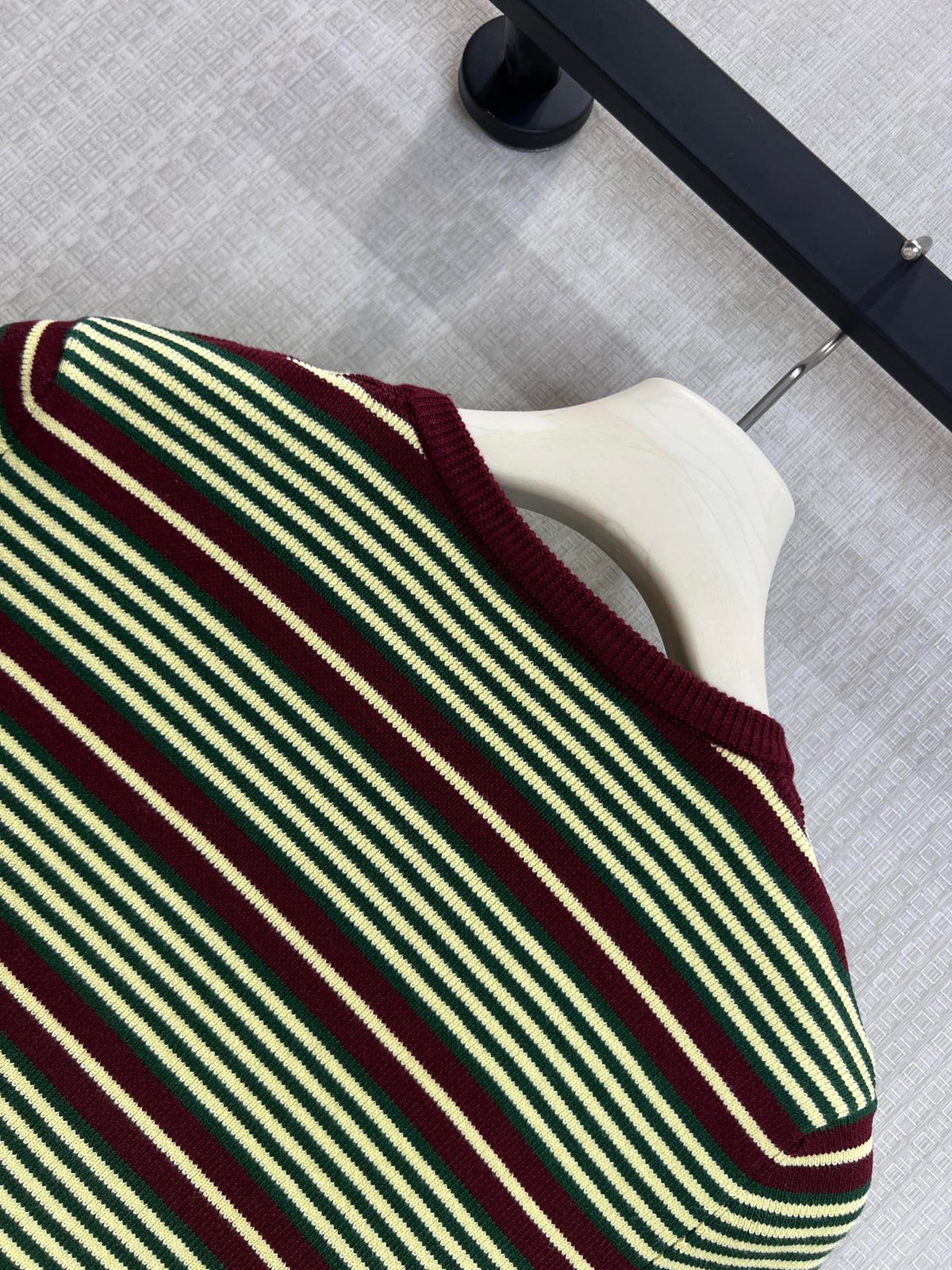 Prada Short-Sleeved Striped Sweater Green Brown Cotton