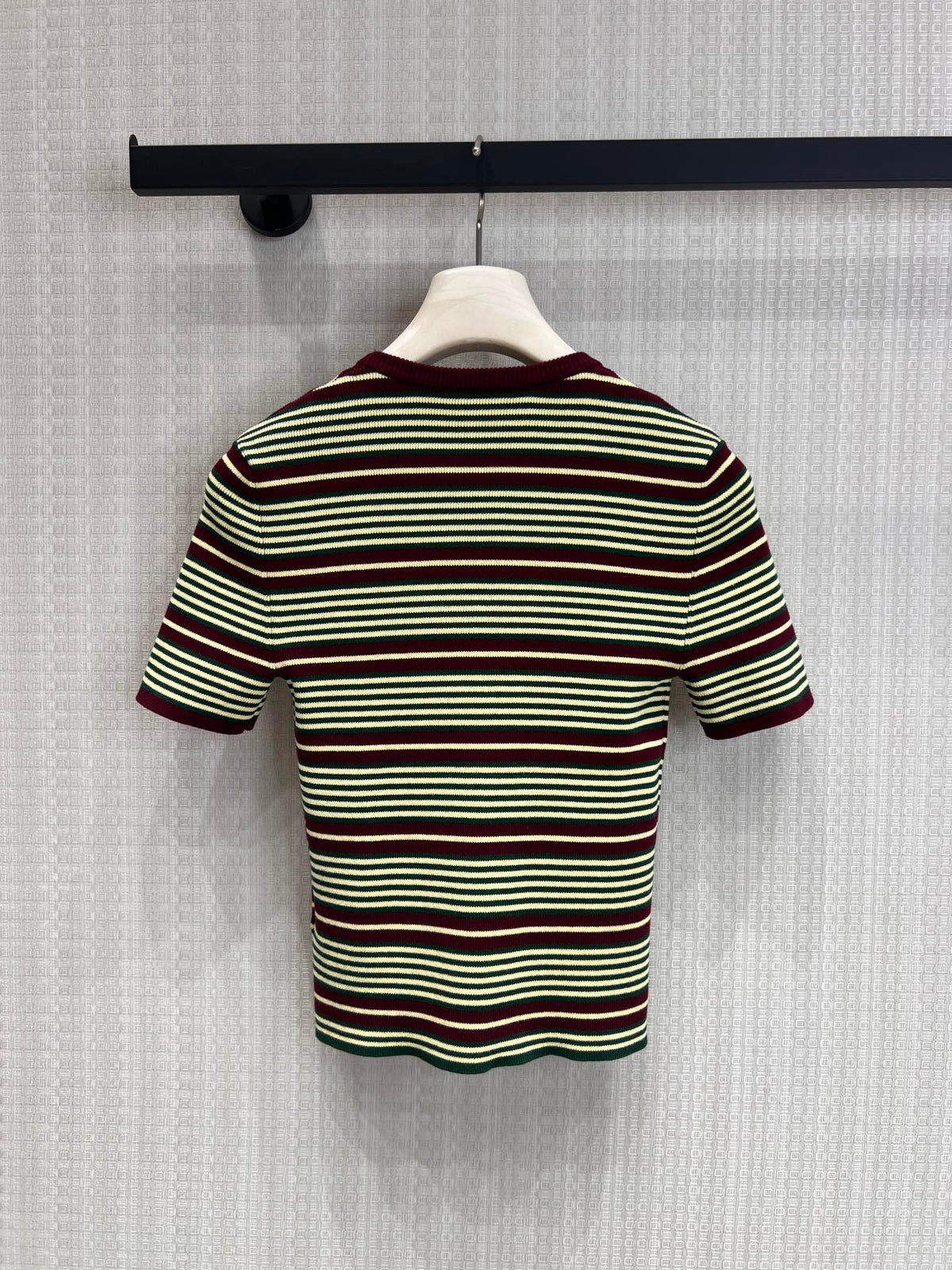 Prada Short-Sleeved Striped Sweater Green Brown Cotton