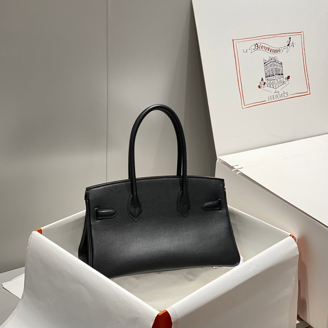 HM Shoulder Birkin 29cm Black Swift Leather Silver Hardware
