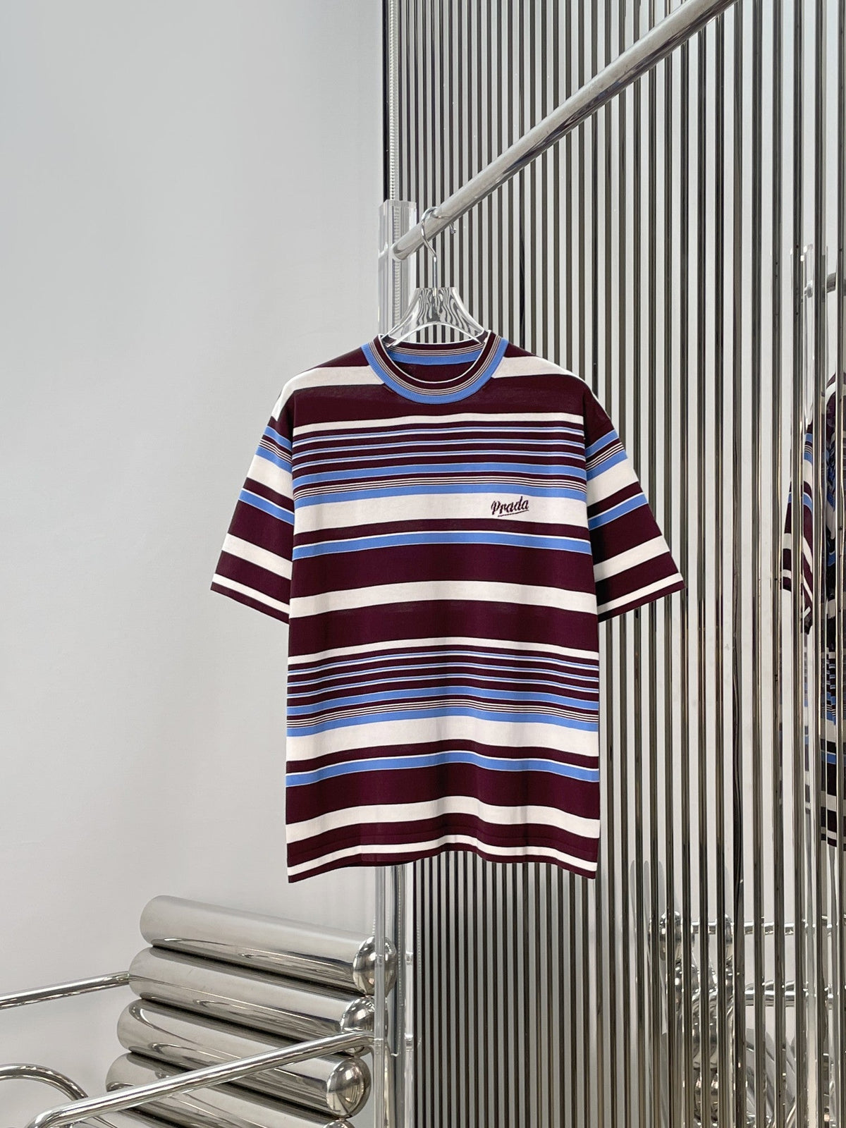 Prada Striped Crew-Neck Sweater Cotton