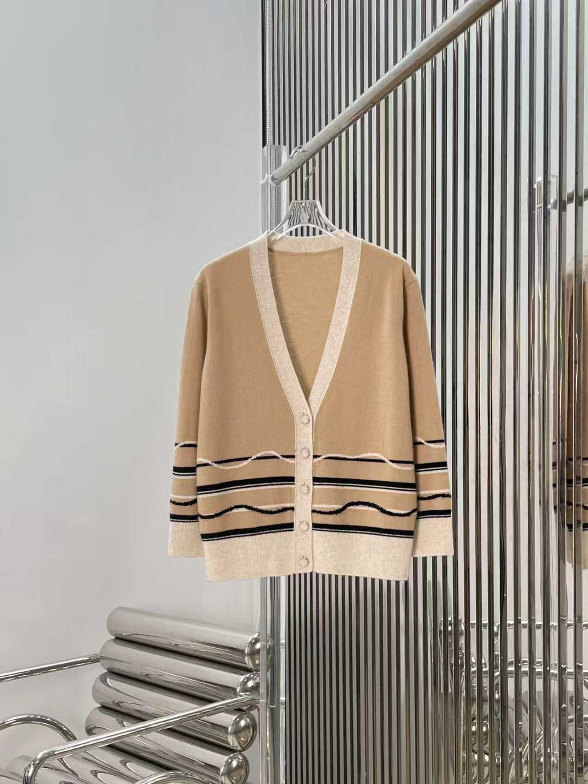 HM Color Block Striped Knit Cardigan Cashmere