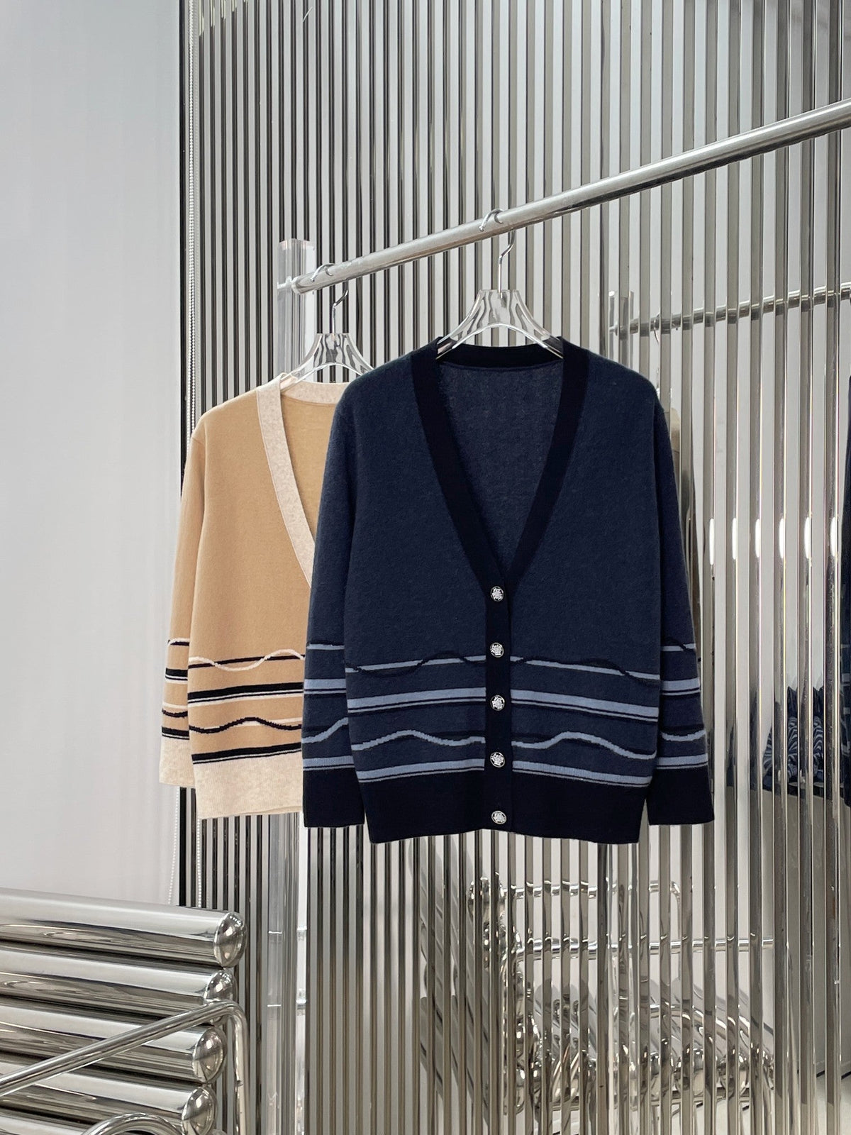 HM Color Block Striped Knit Cardigan Cashmere