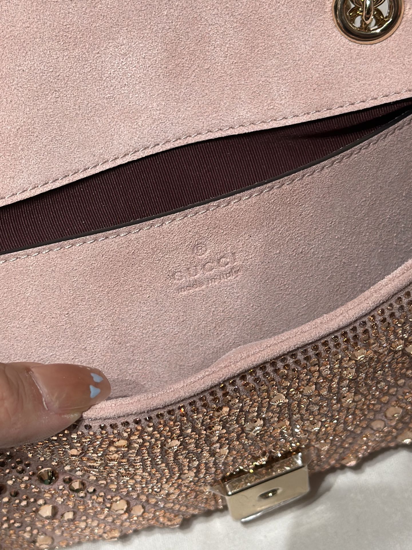 GG Marmont Crystals Small Shoulder Bag Pink Leather