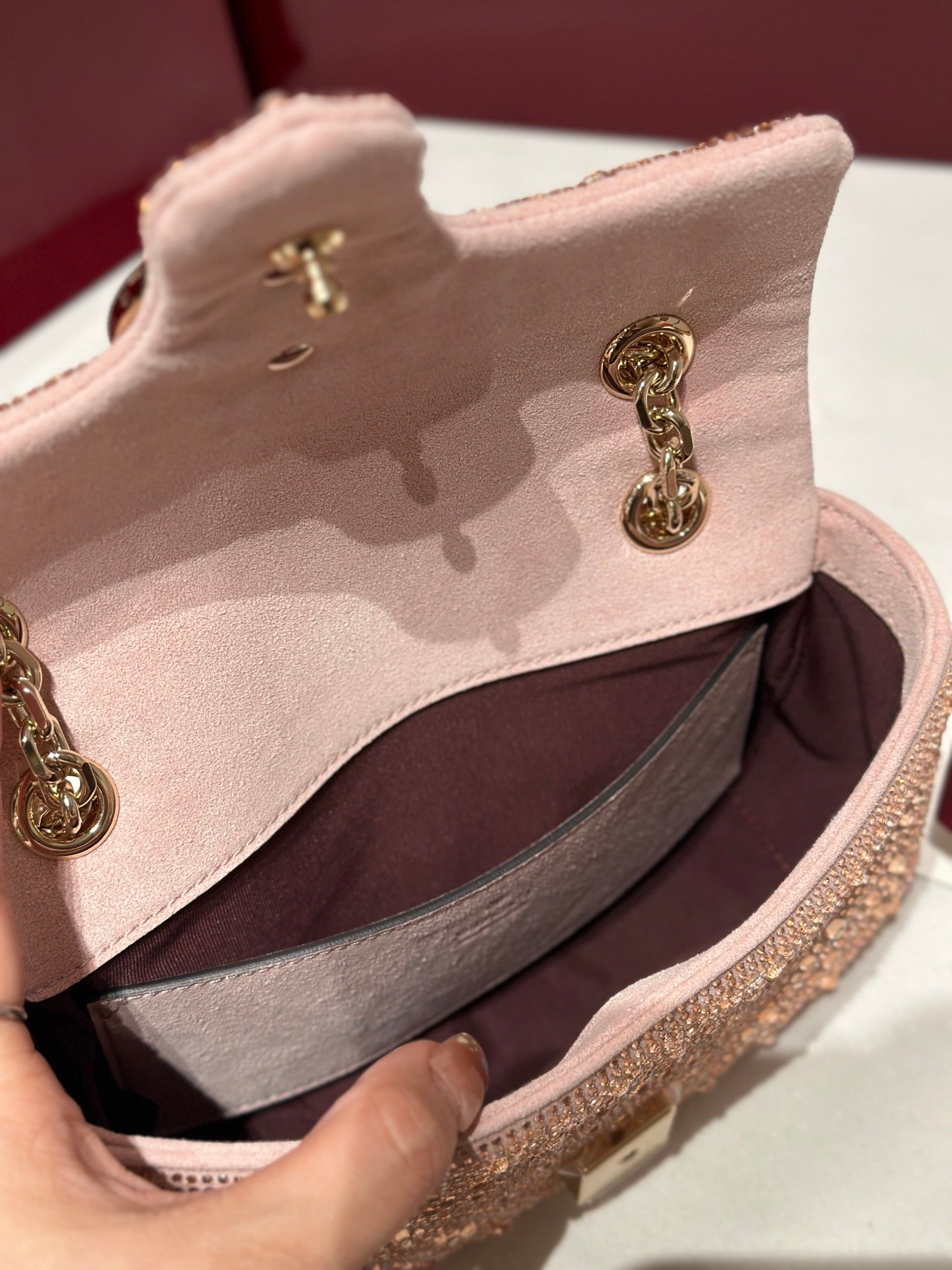 GG Marmont Crystals Small Shoulder Bag Pink Leather