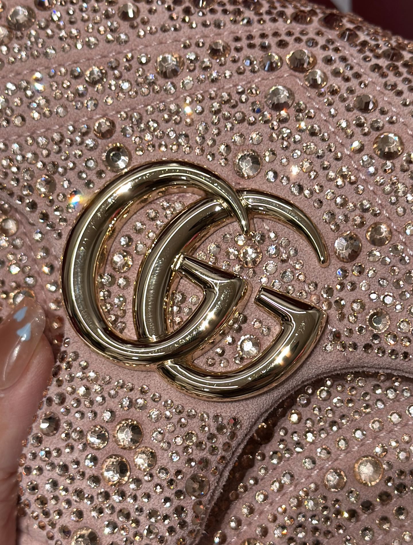 GG Marmont Crystals Small Shoulder Bag Pink Leather