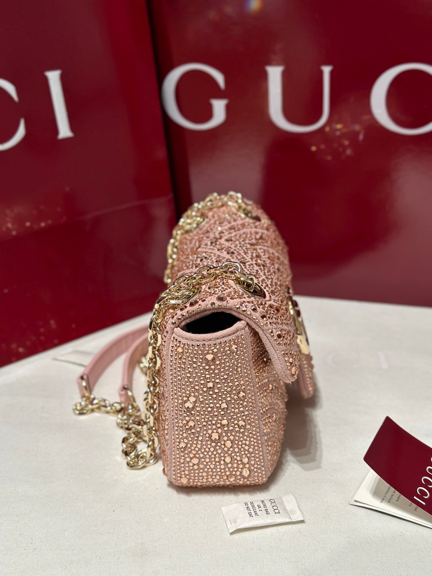 GG Marmont Crystals Small Shoulder Bag Pink Leather