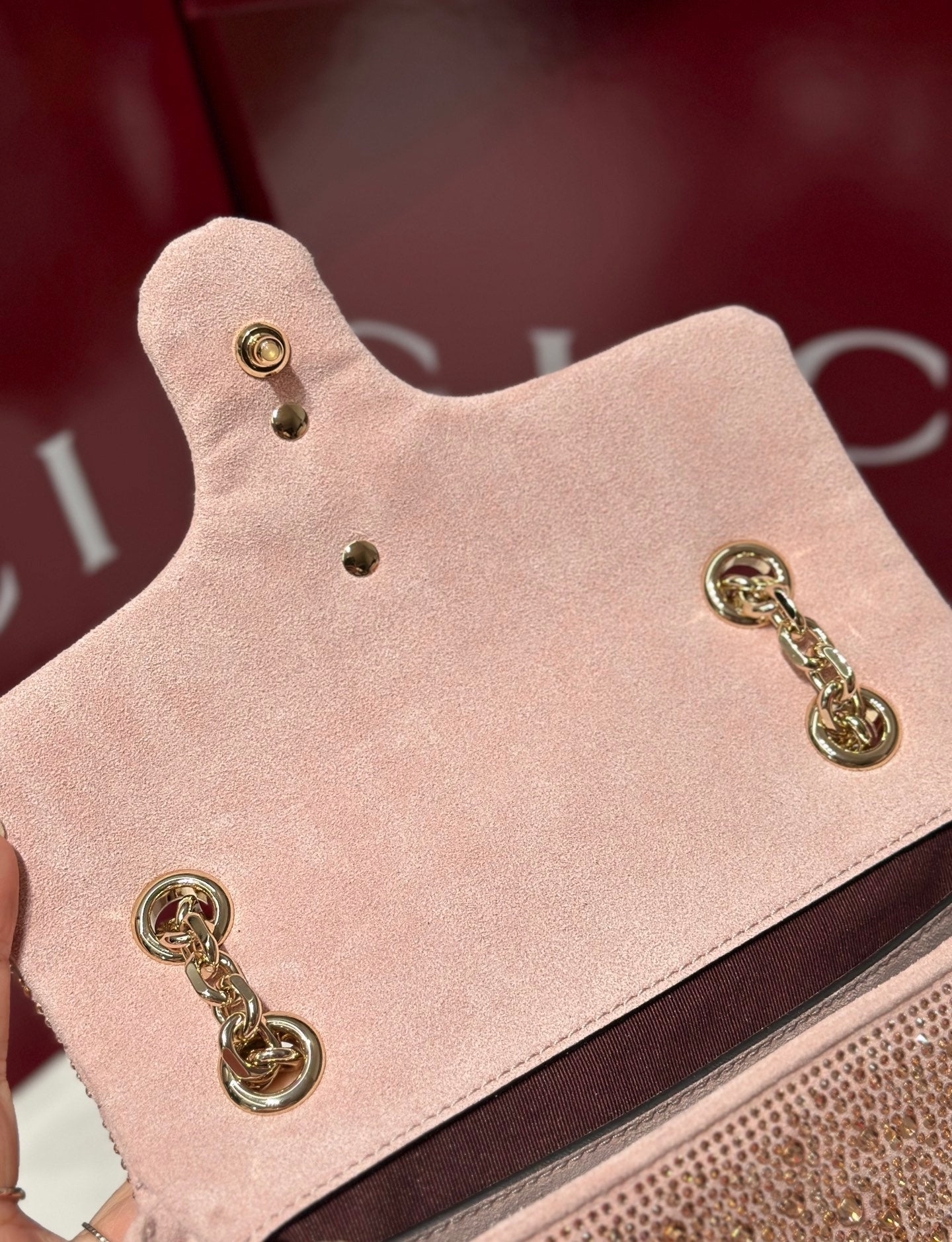 GG Marmont Crystals Small Shoulder Bag Pink Leather