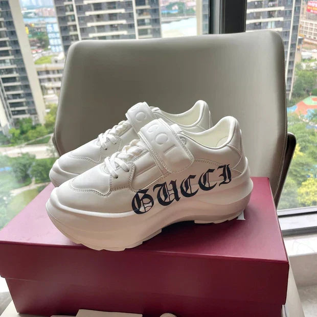 GG 26 Platform Sneaker White Black Sheepskin 632851