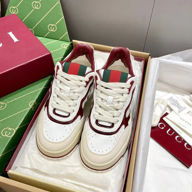 GG 26 Sneaker White Burgundy Red Green Cowhide 632870