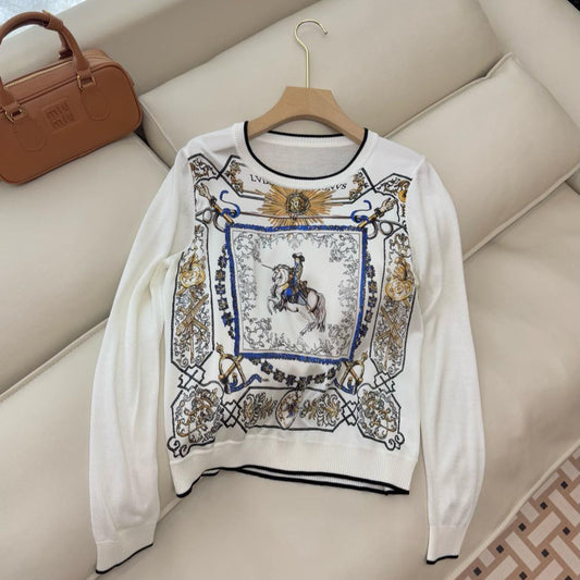 Hm Long Sleeve Knit Sweater White Silk Acrylic