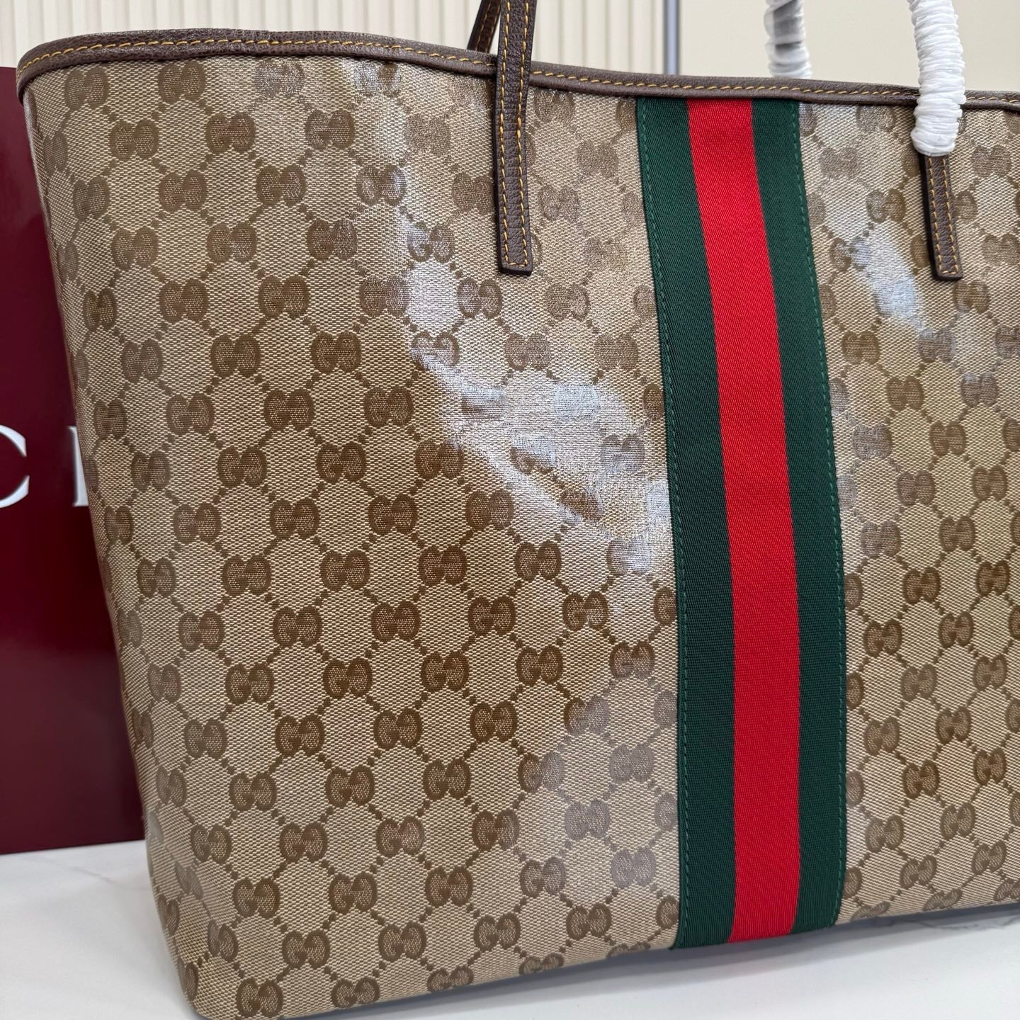 GG Tribeca Large Tote Bag Brown Beige Canvas Cowhide 141724