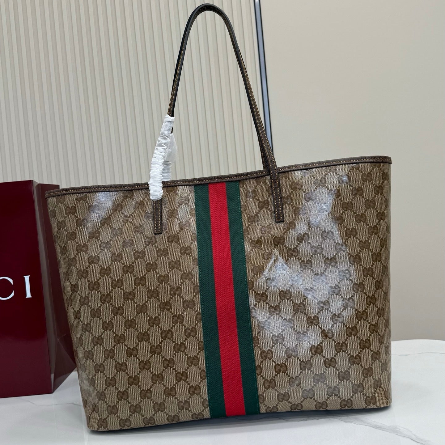 GG Tribeca Large Tote Bag Brown Beige Canvas Cowhide 141724