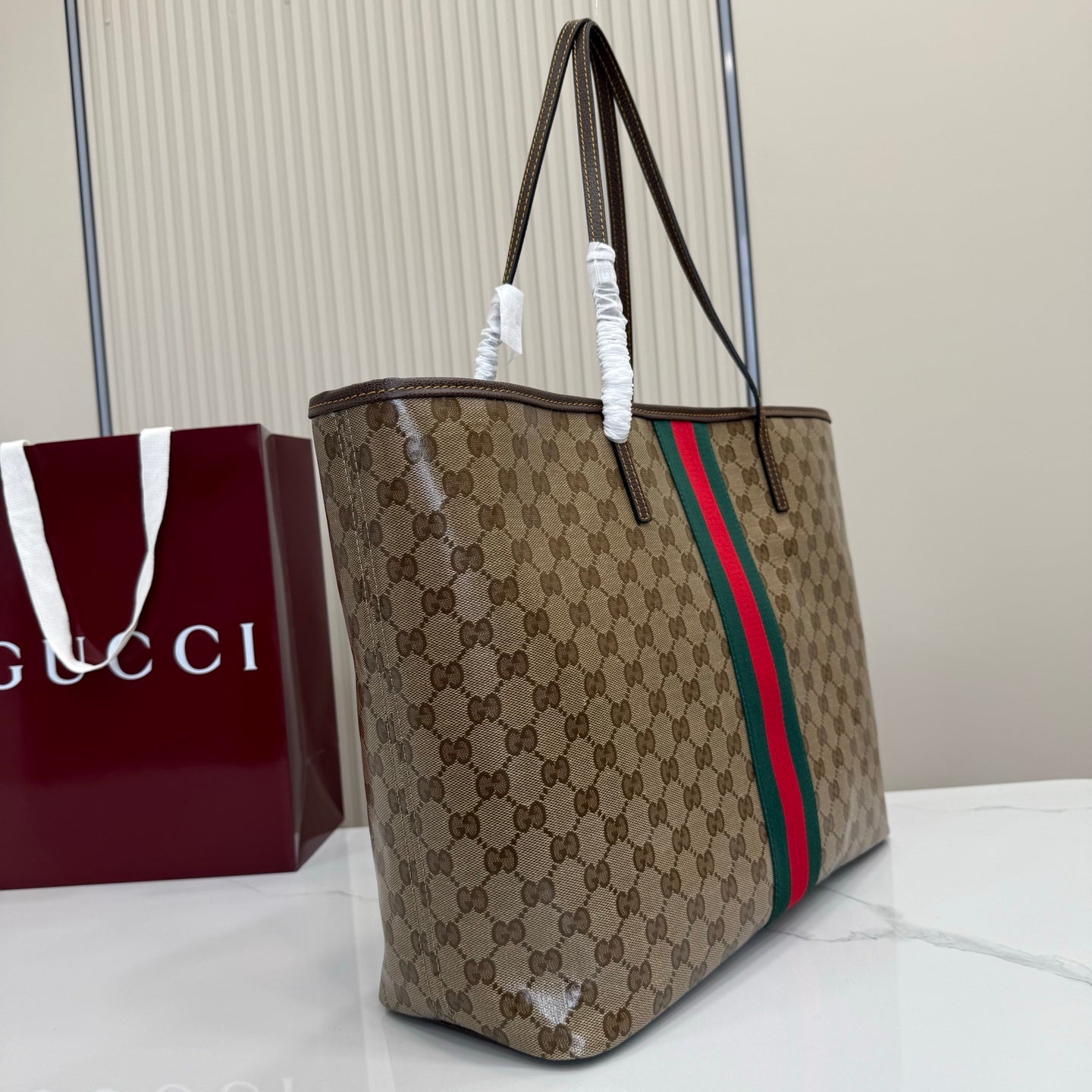 GG Tribeca Large Tote Bag Brown Beige Canvas Cowhide 141724