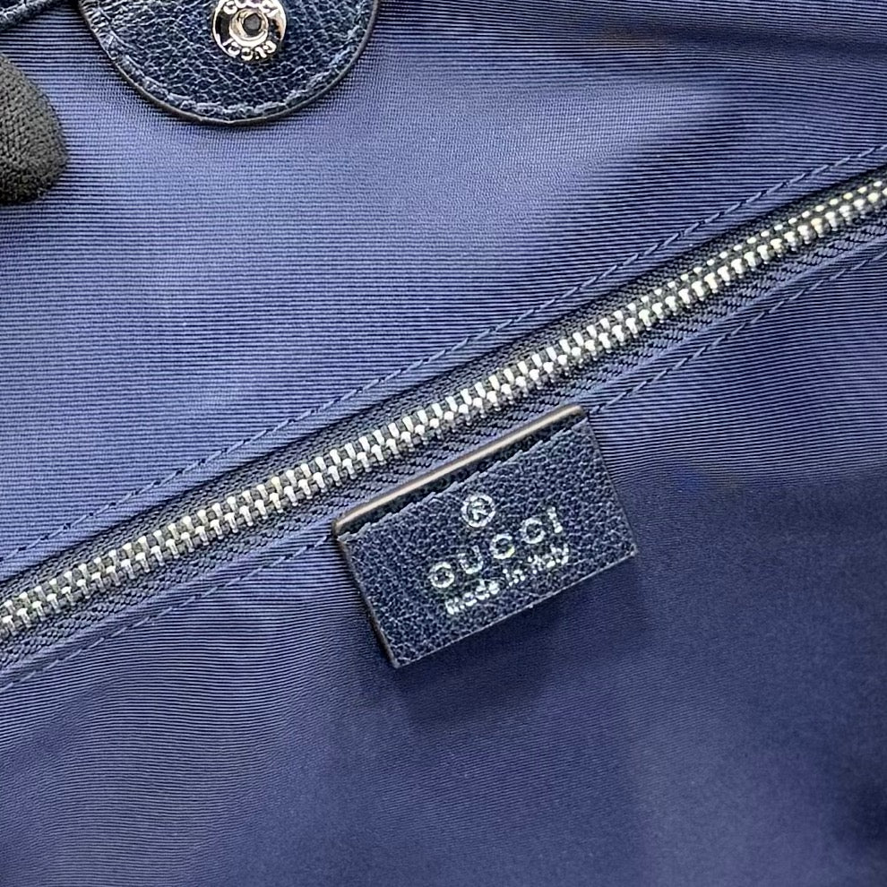GG Tribeca Large Tote Bag Dark Blue Canvas Cowhide 141726