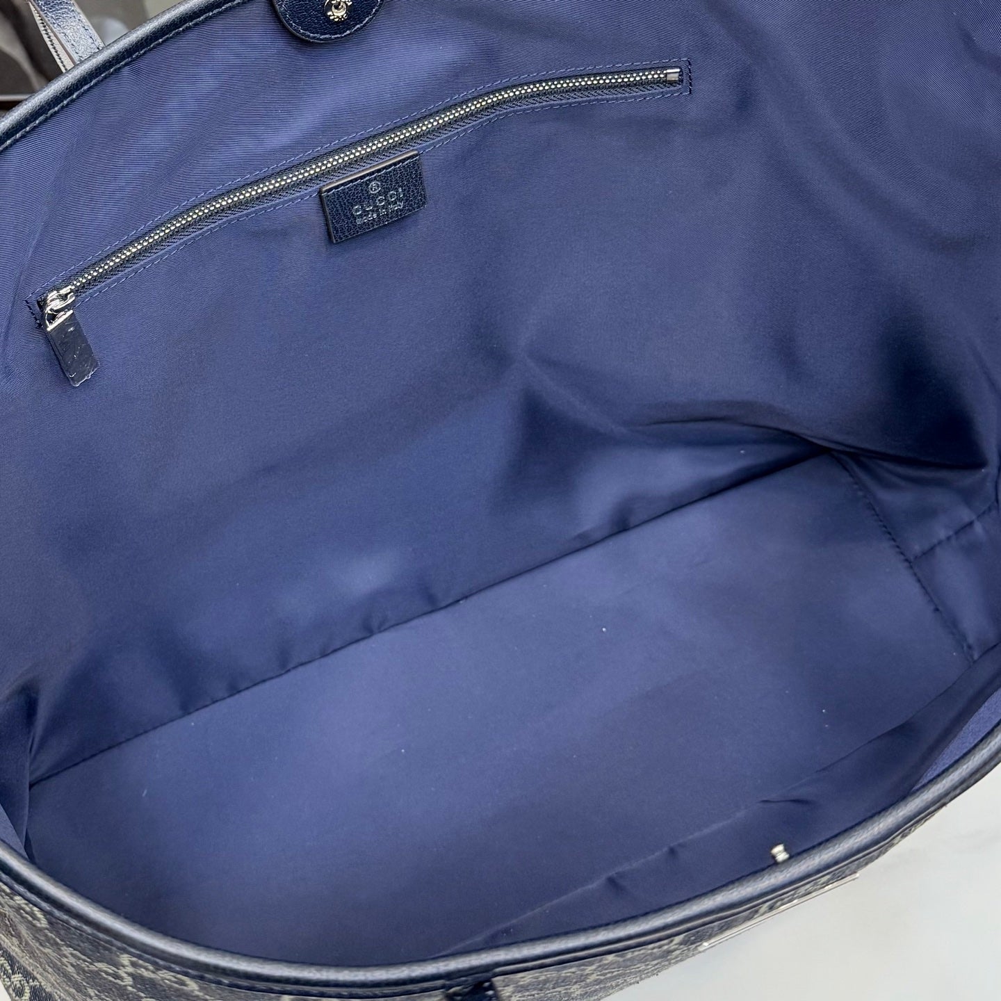 GG Tribeca Large Tote Bag Dark Blue Canvas Cowhide 141726