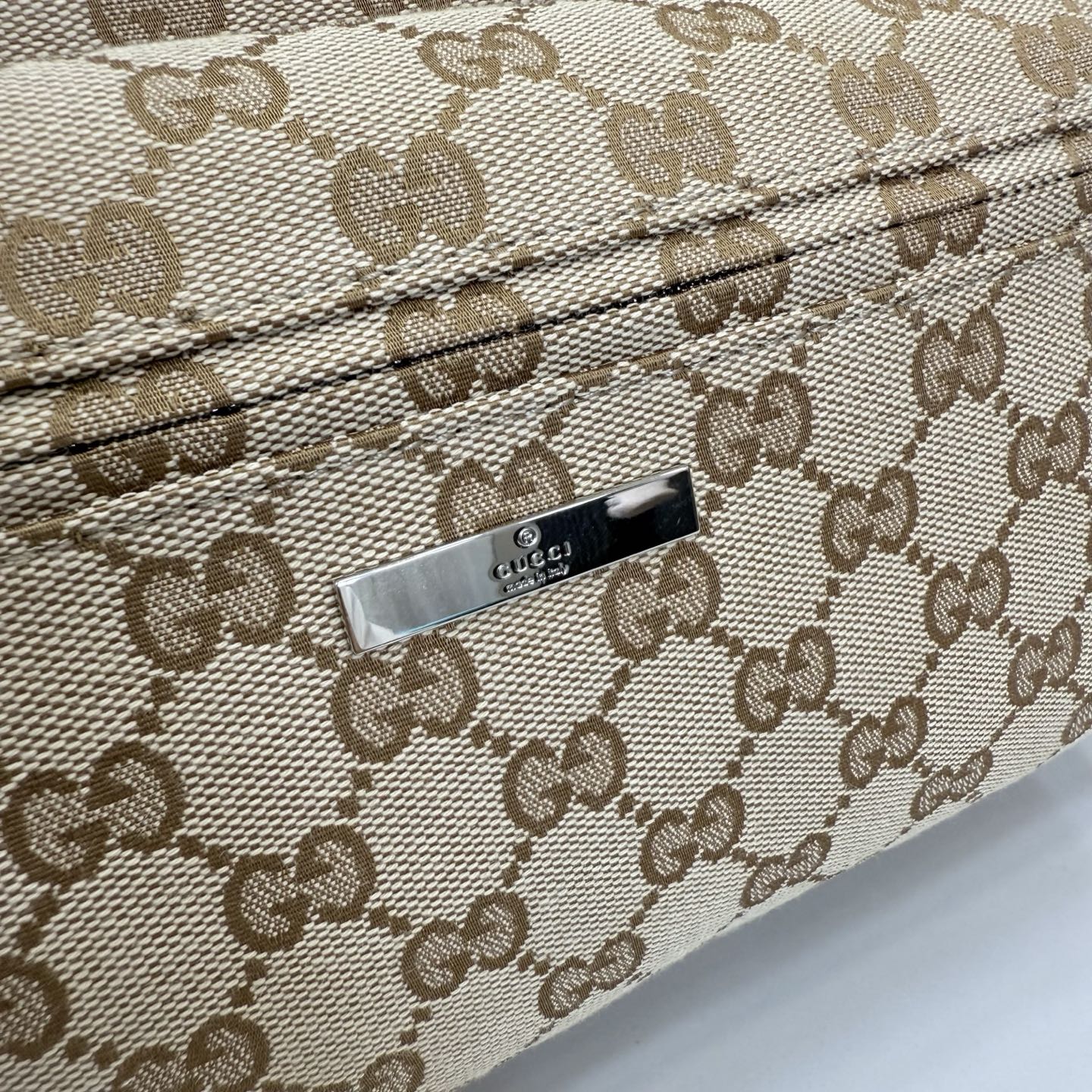 GG Tag Medium Crossbody Bag Beige Canvas