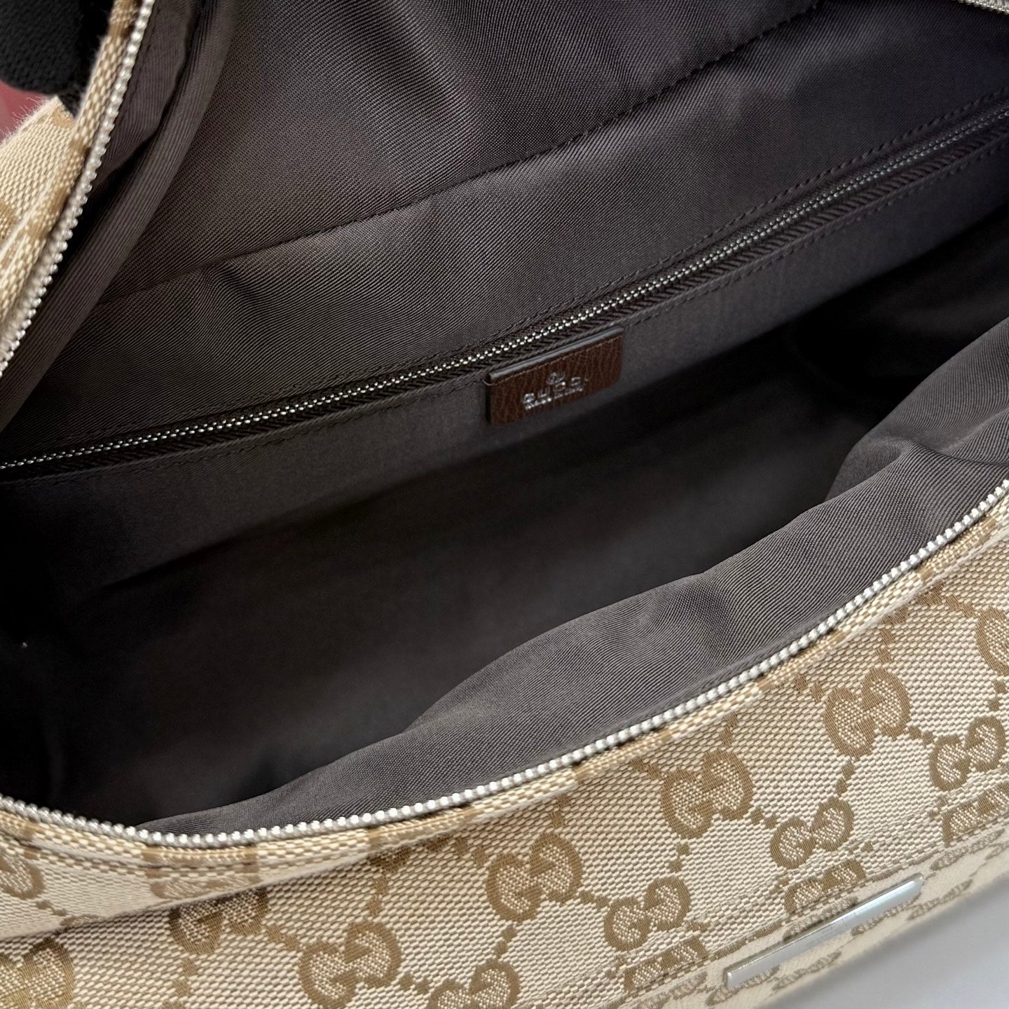 GG Tag Medium Crossbody Bag Beige Canvas