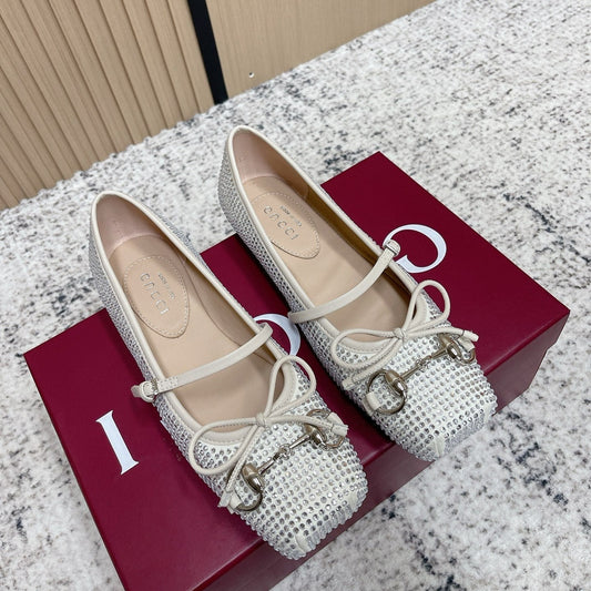GG 26s Ballet Flats In Off White With Crystals