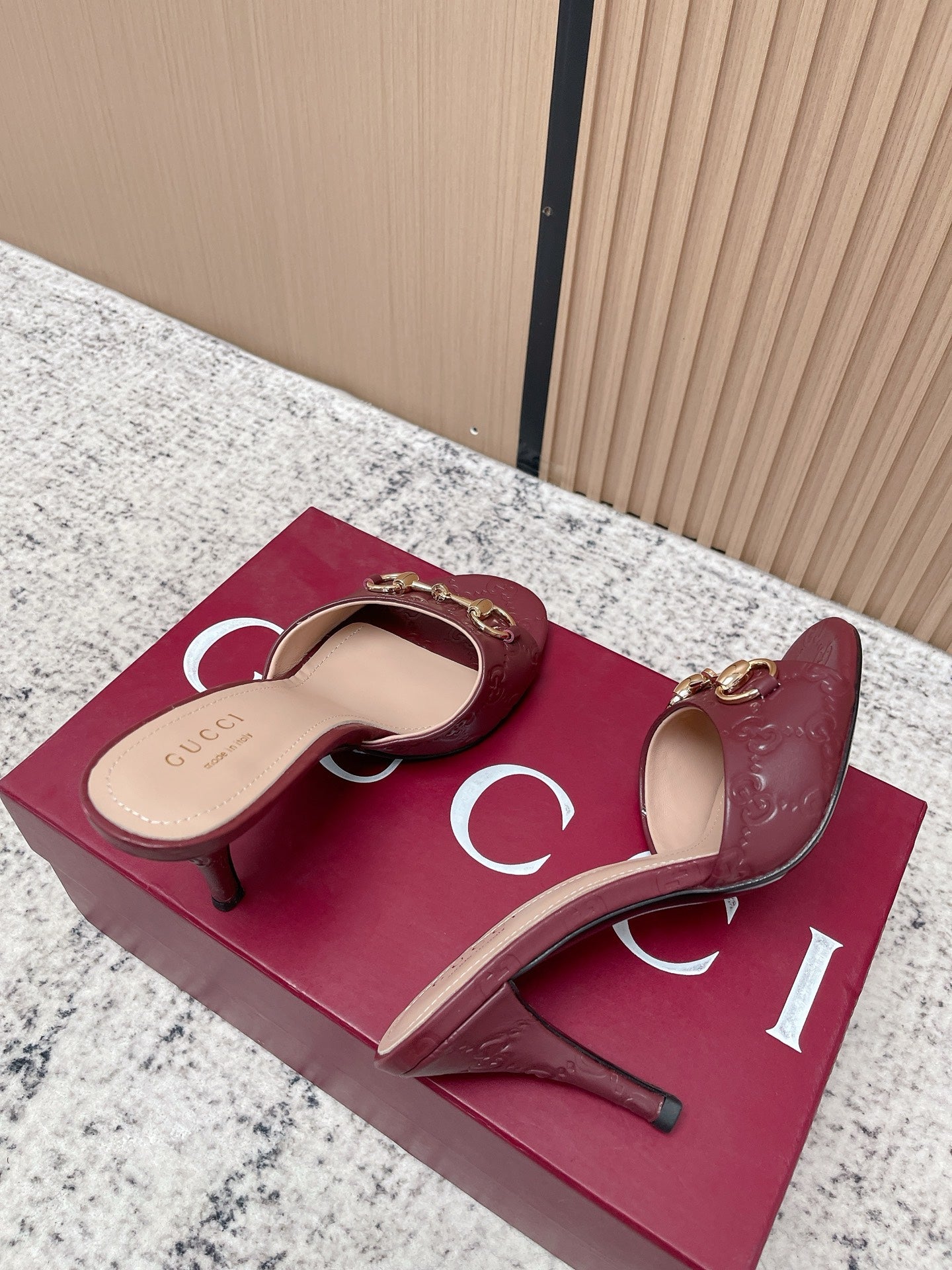GG Sandal With Horsebit 8.5cm Burgundy Shiny Leather 752222