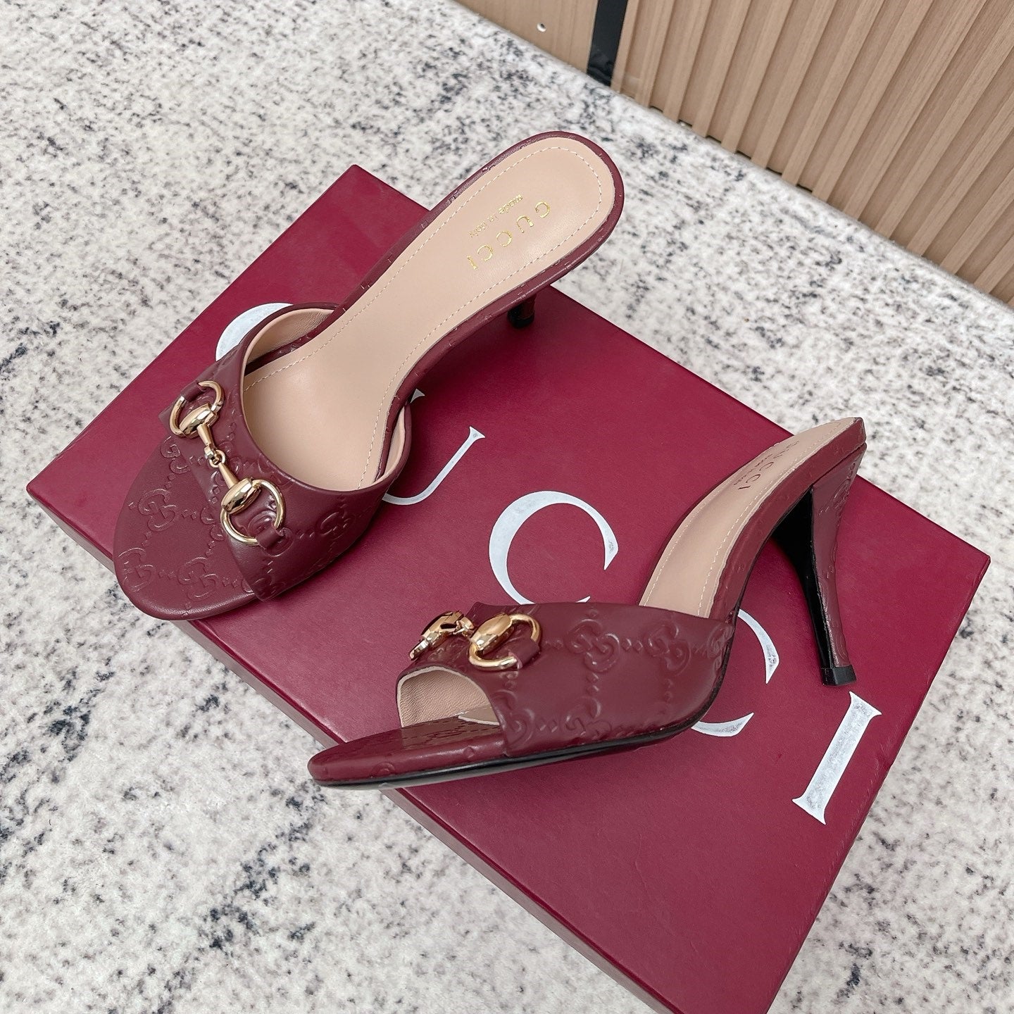 GG Sandal With Horsebit 8.5cm Burgundy Shiny Leather 752222