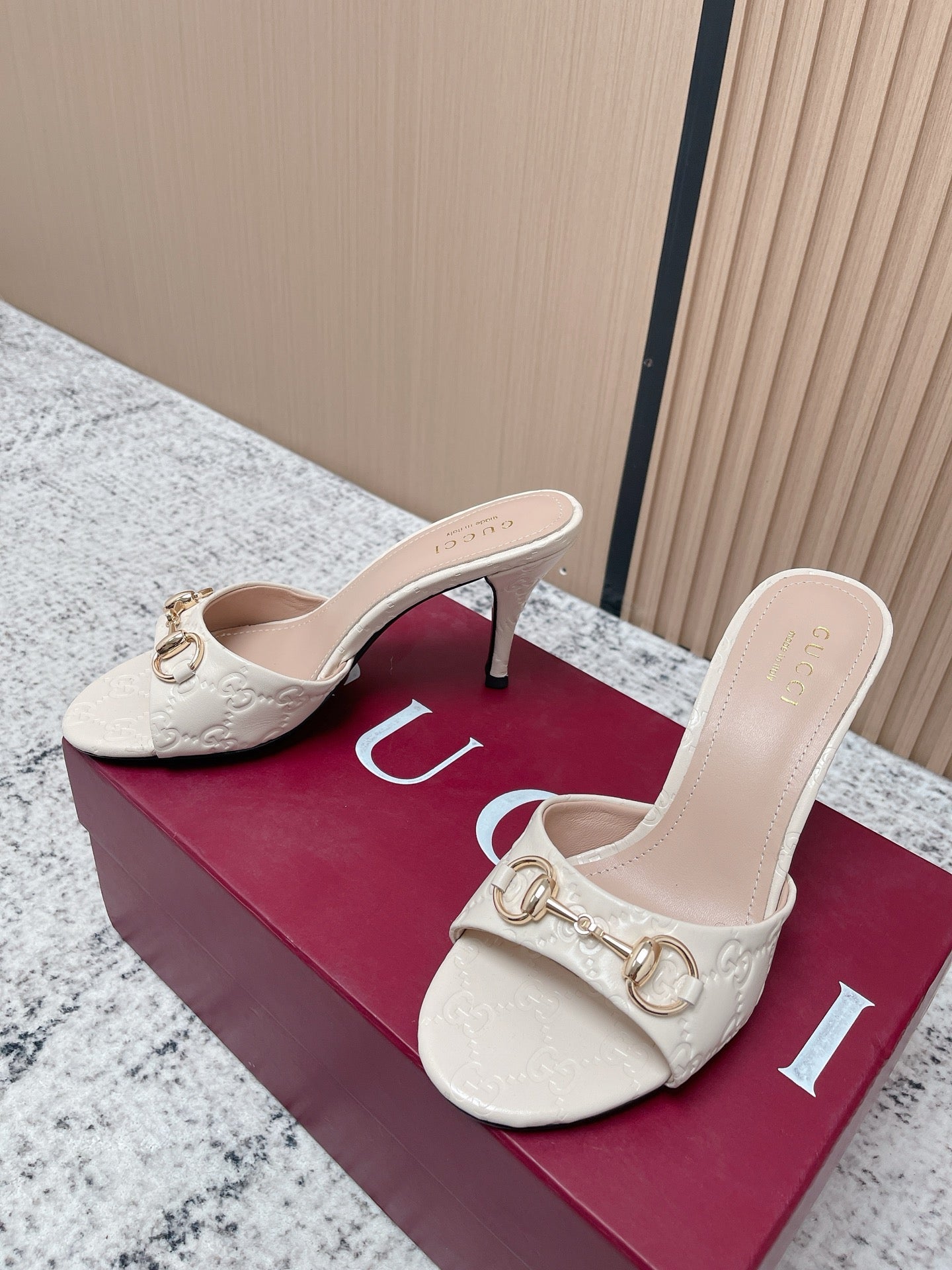 GG Sandal With Horsebit 8.5cm White Shiny Leather 752223