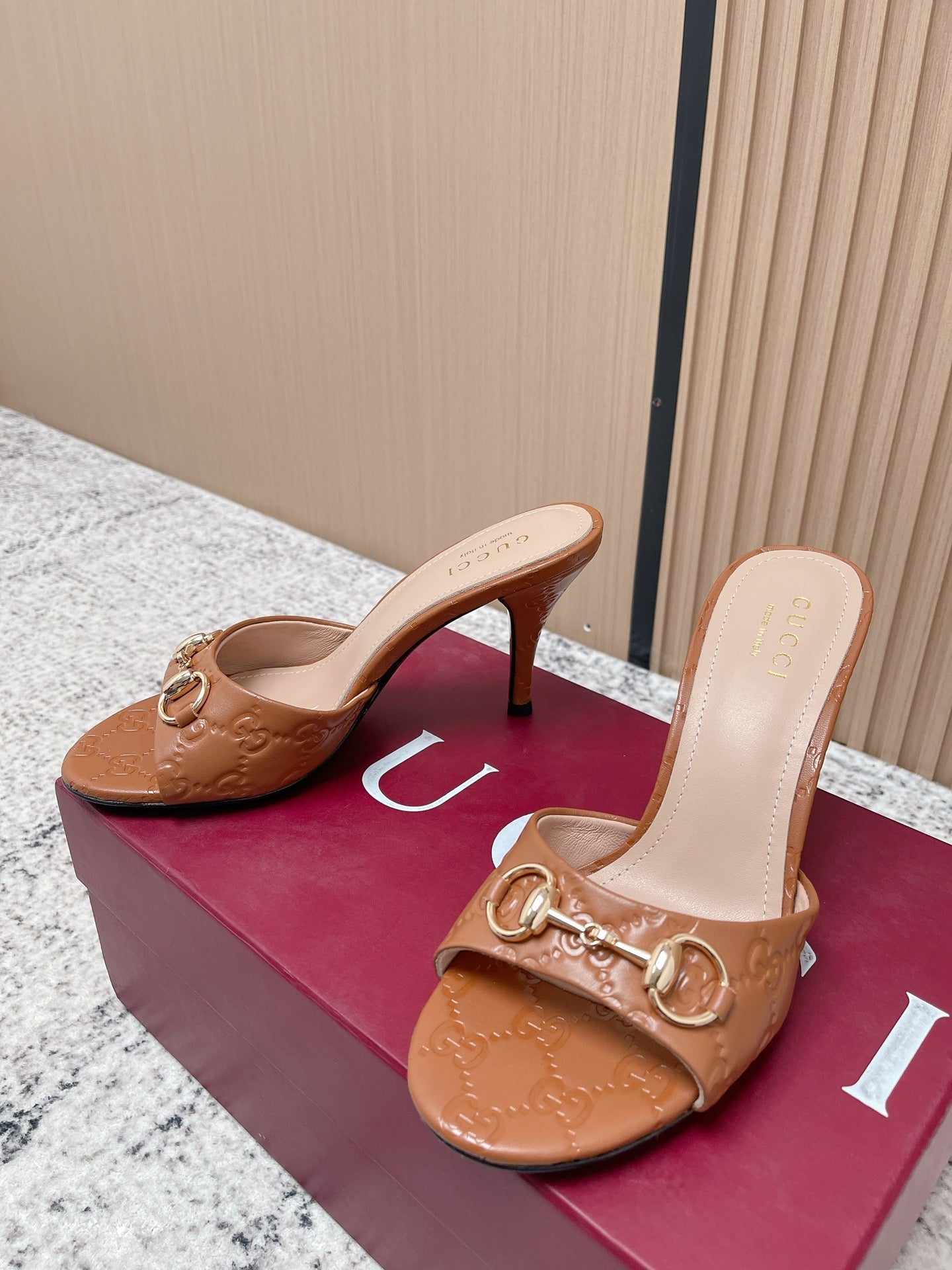 GG Sandal With Horsebit 8.5cm Brown Shiny Leather 752224