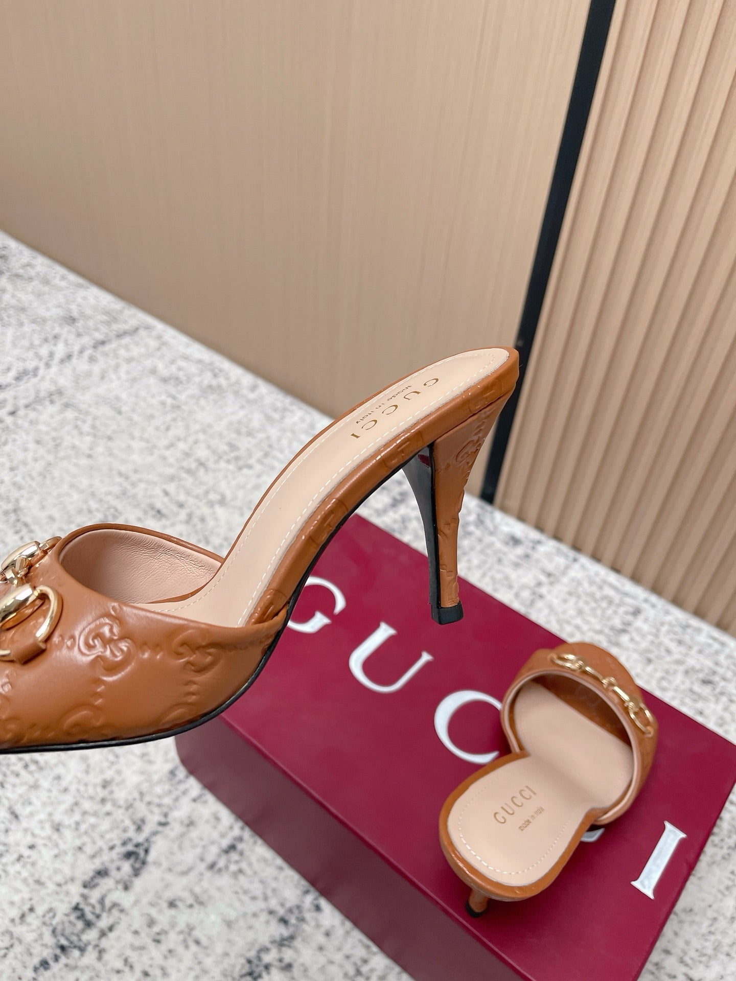 GG Sandal With Horsebit 8.5cm Brown Shiny Leather 752224