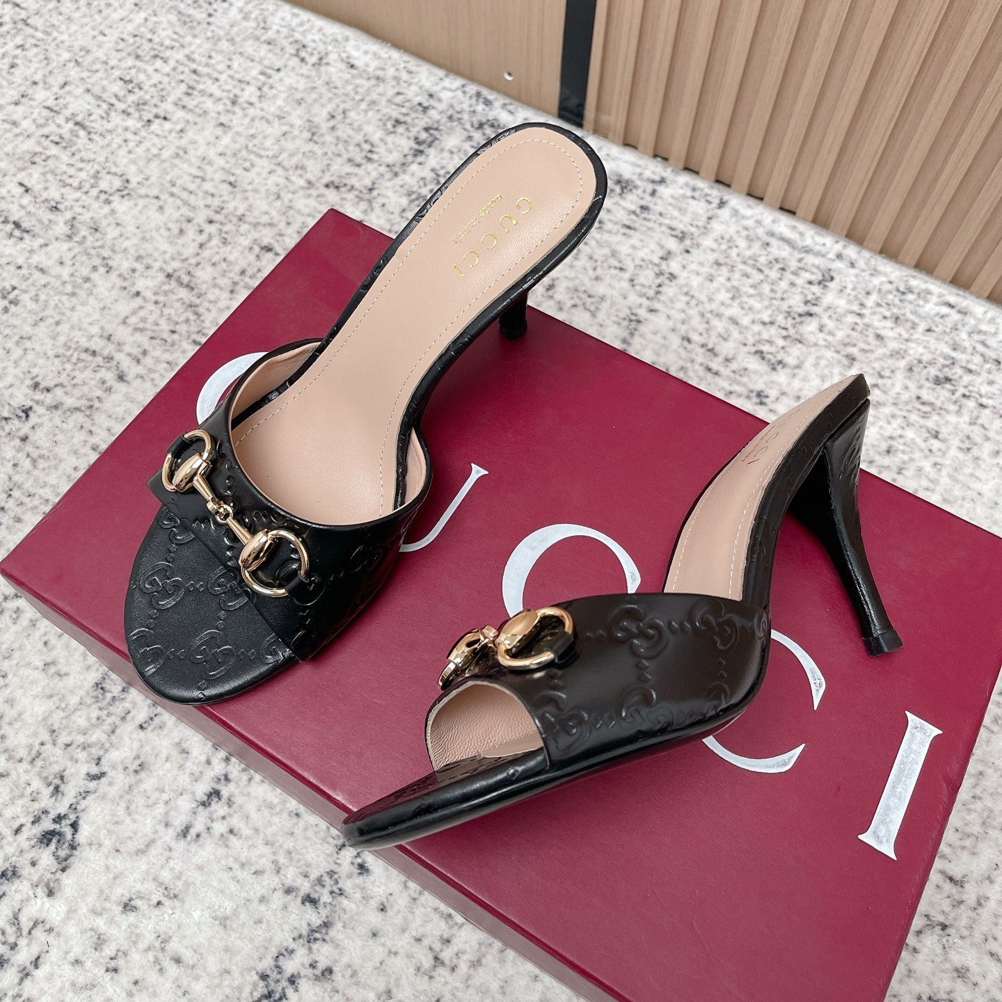 GG Sandal With Horsebit 8.5cm Black Shiny Leather 752225