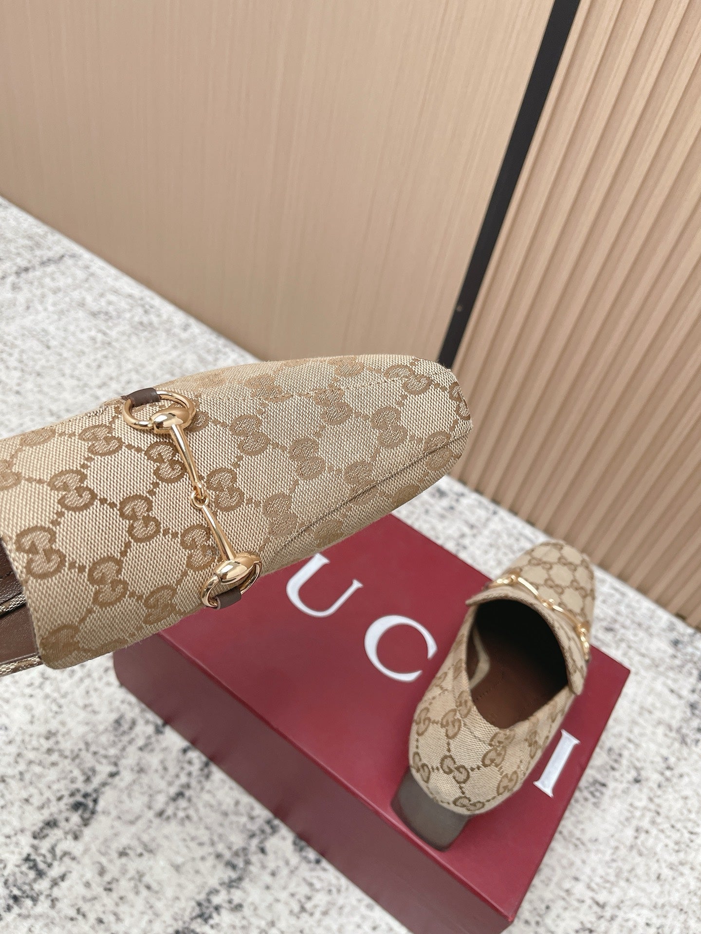 GG Jordaan Loafer High Heel Beige Brown Canvas 752228