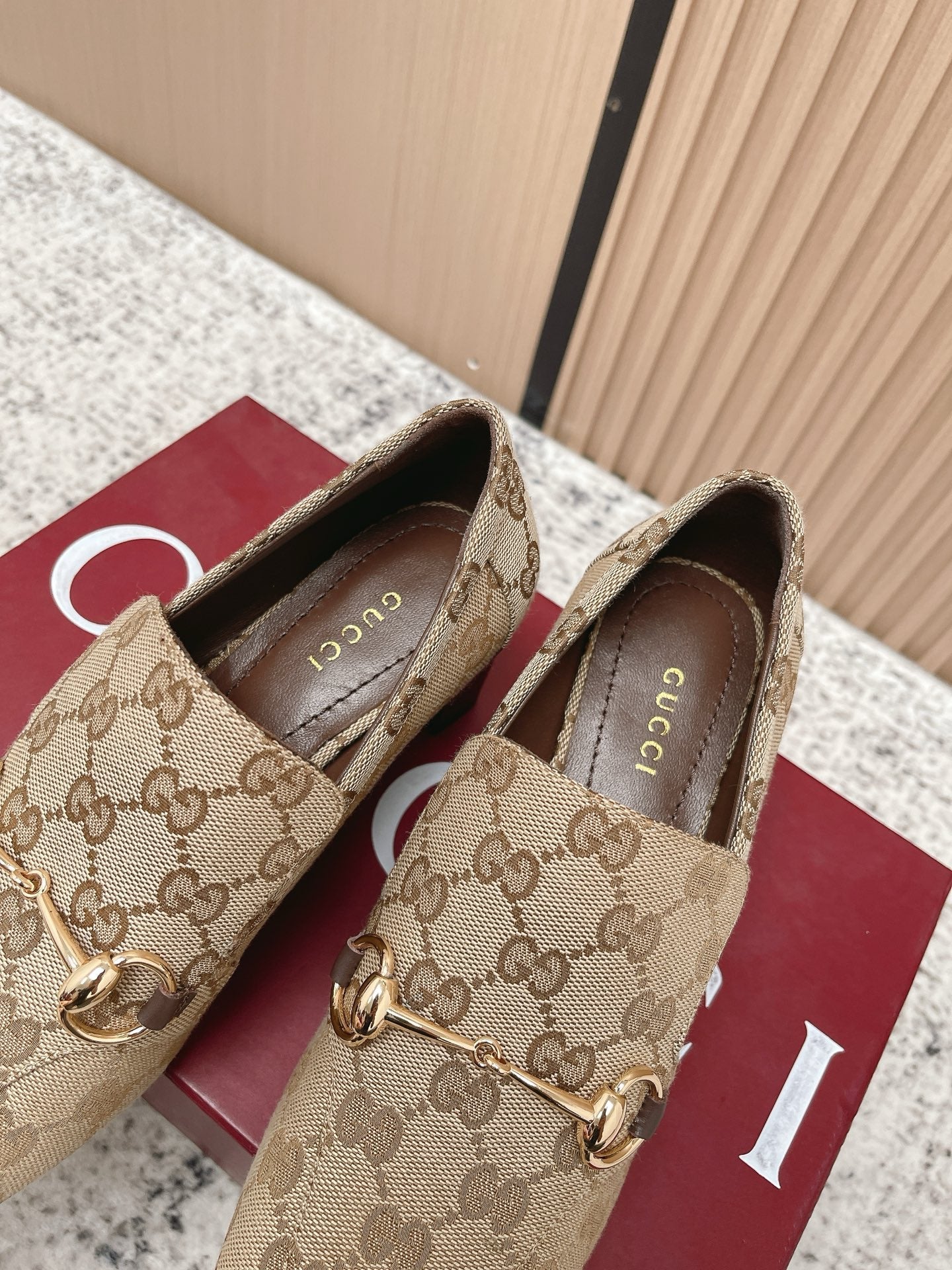 GG Jordaan Loafer High Heel Beige Brown Canvas 752228