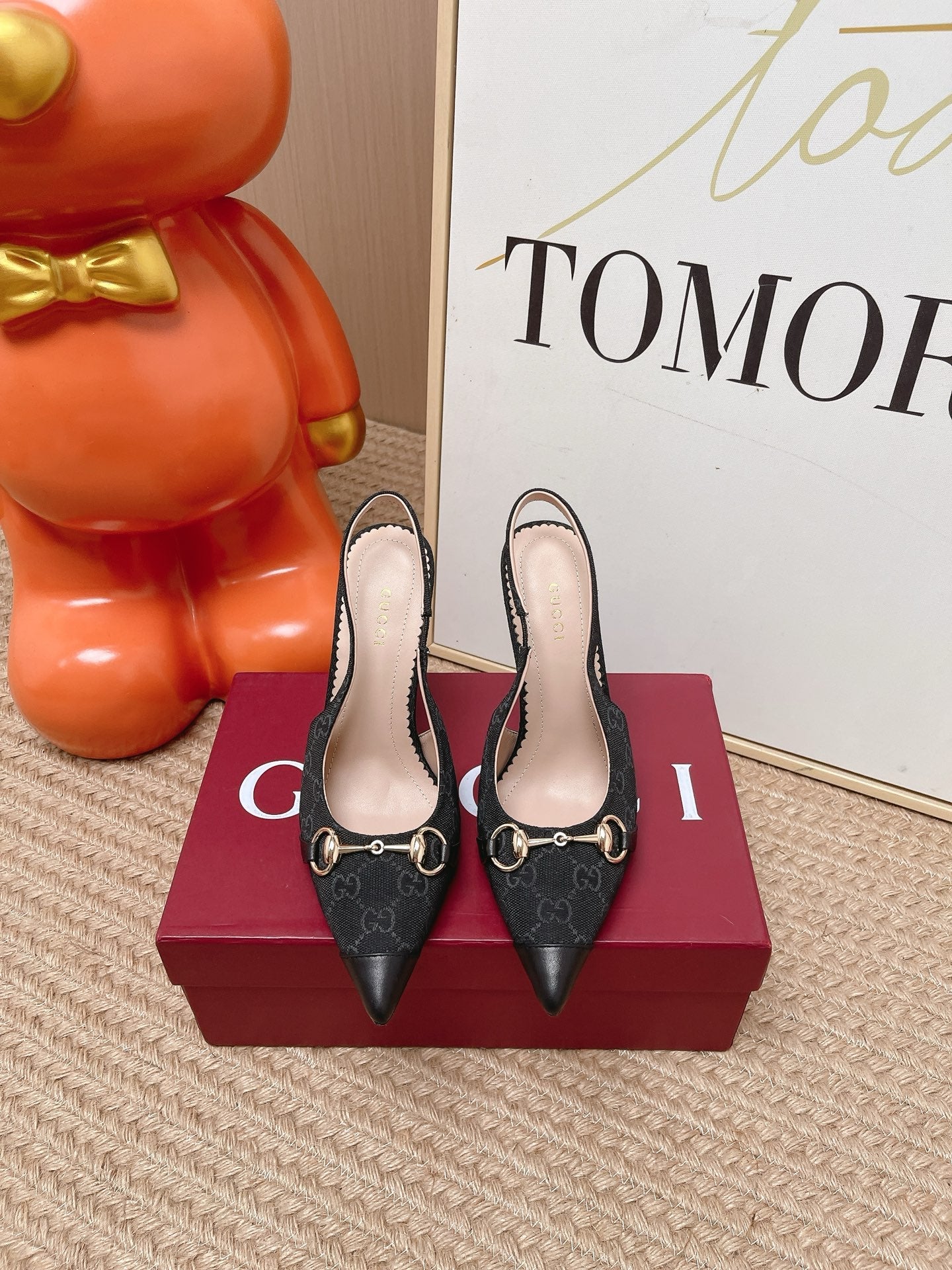 GG 26s Slingback Pump 10.5cm With Horsebit Black Leather Canvas 901313