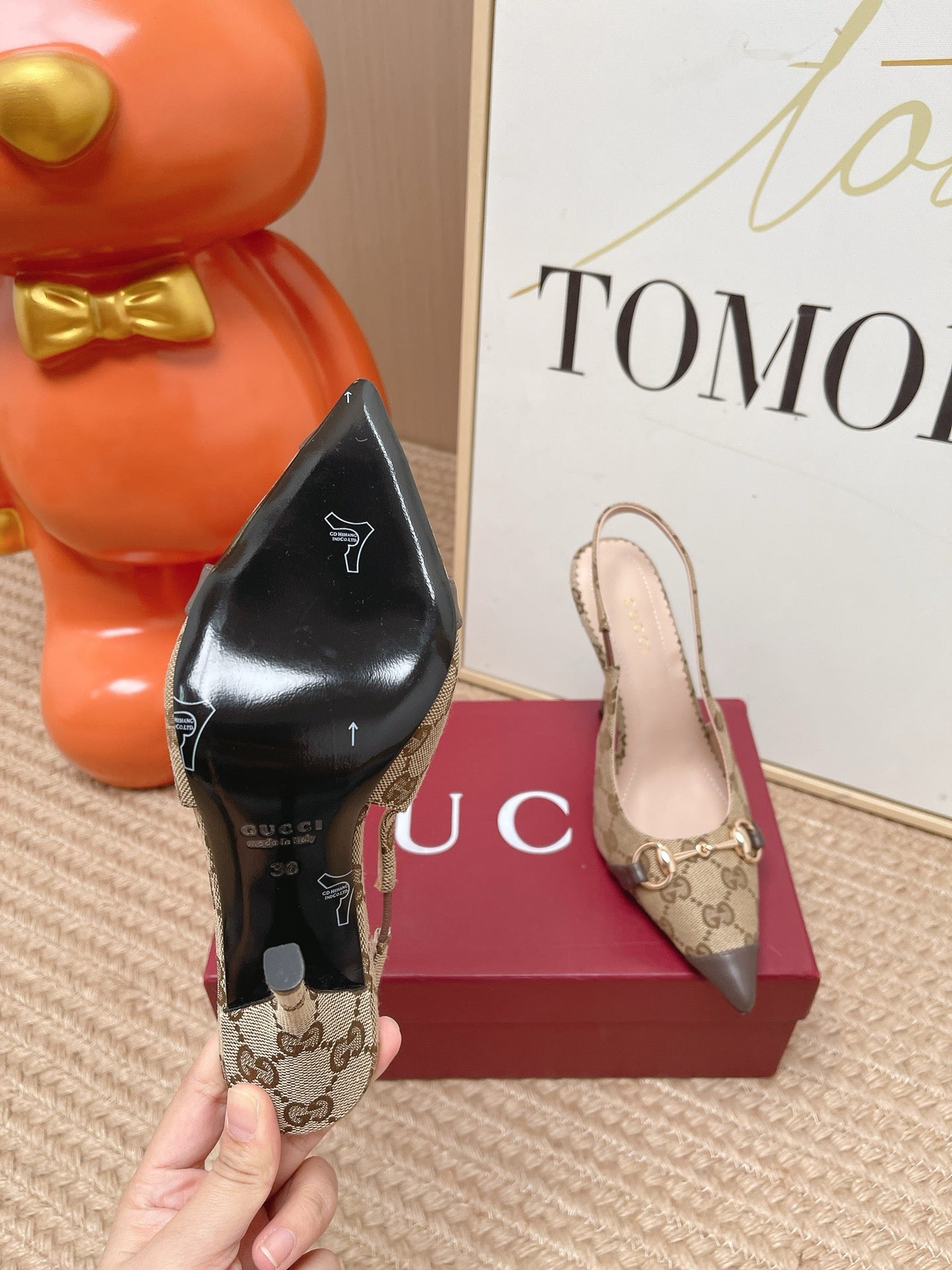 GG 26s Slingback Pump 10.5cm With Horsebit Coffee Beige Canvas 901315