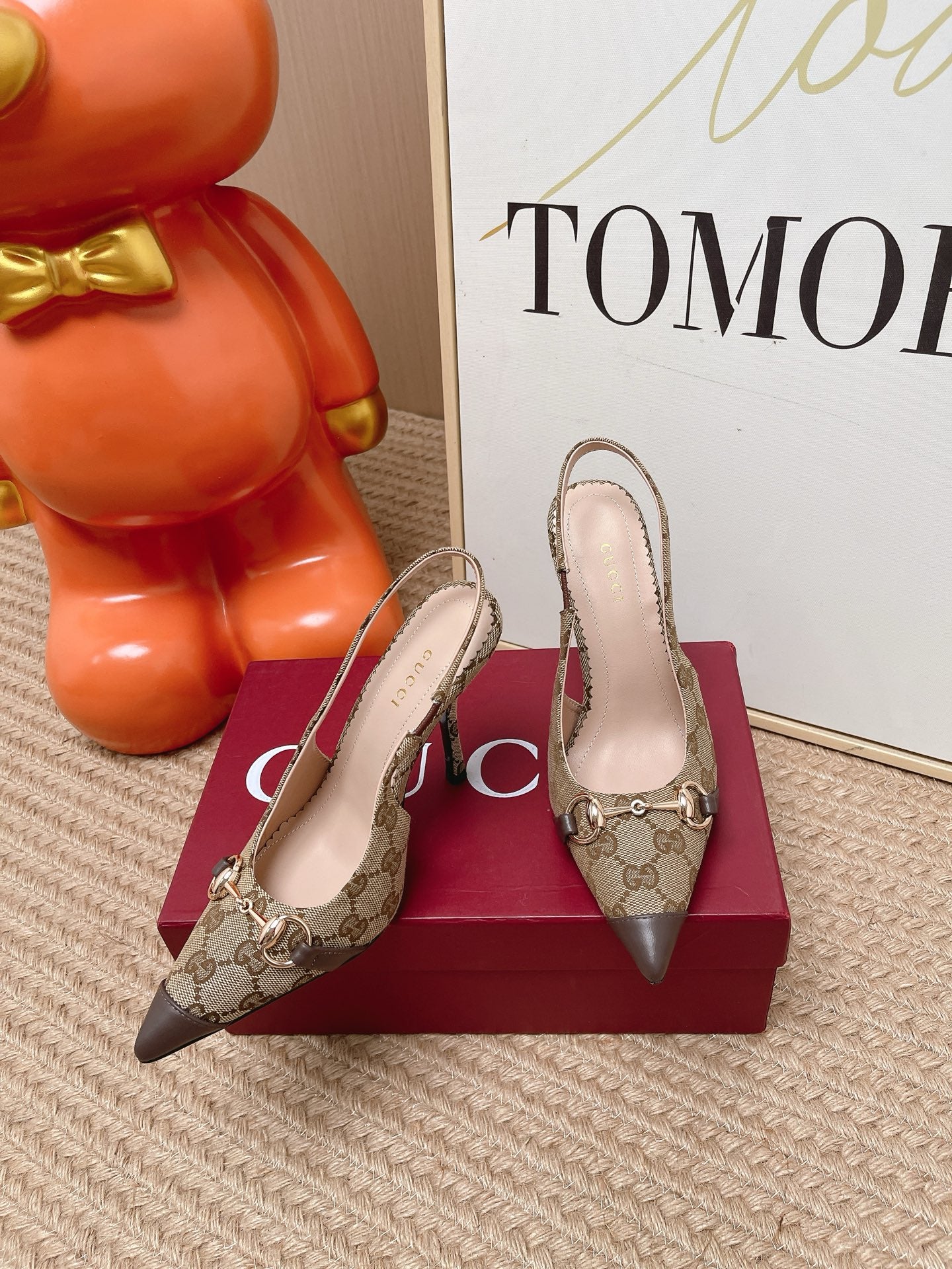 GG 26s Slingback Pump 10.5cm With Horsebit Coffee Beige Canvas 901315